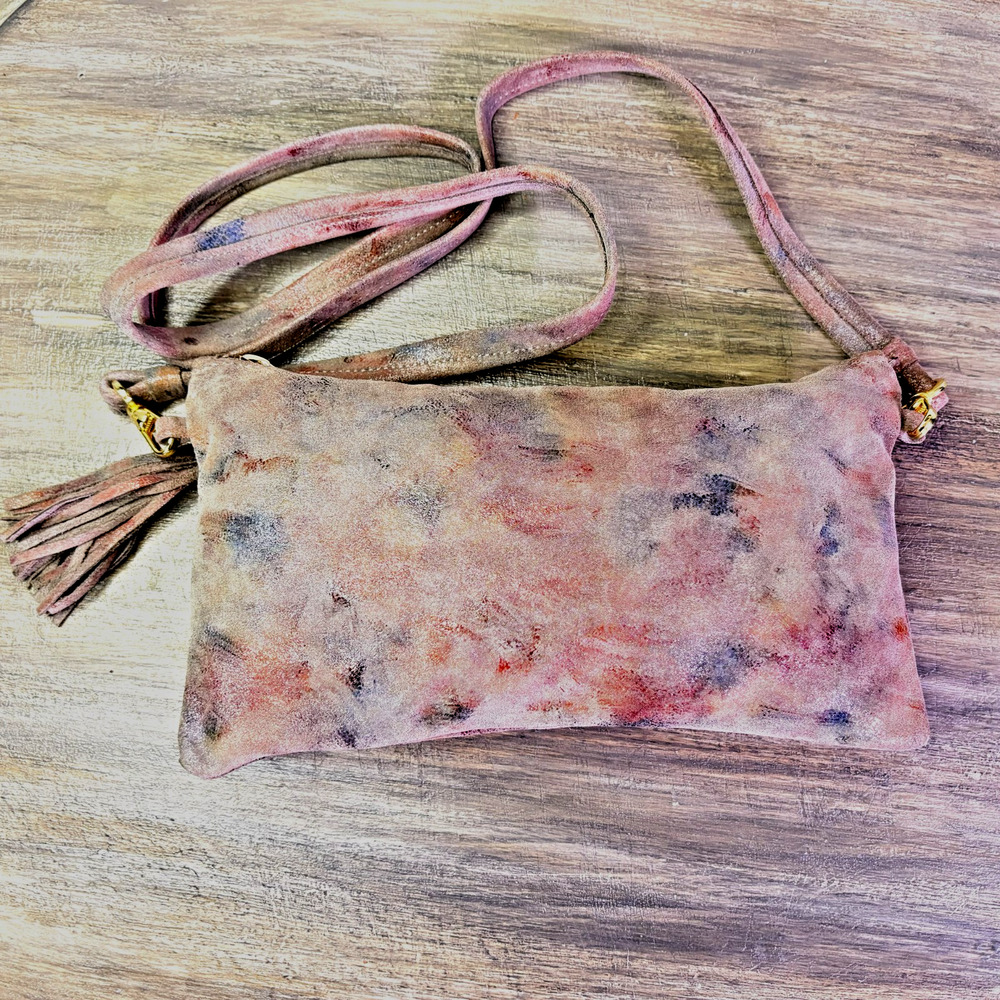 Viva Los Angeles Hand Painted Leather Crossbody Bag Boho Purse/ Clutch